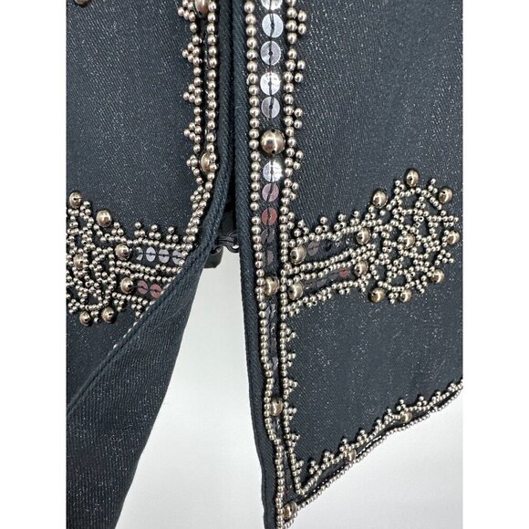Chico’s Black Beaded Sequined Hook And Eye Closure Jacket Size 2 US L - Picture 5 of 9